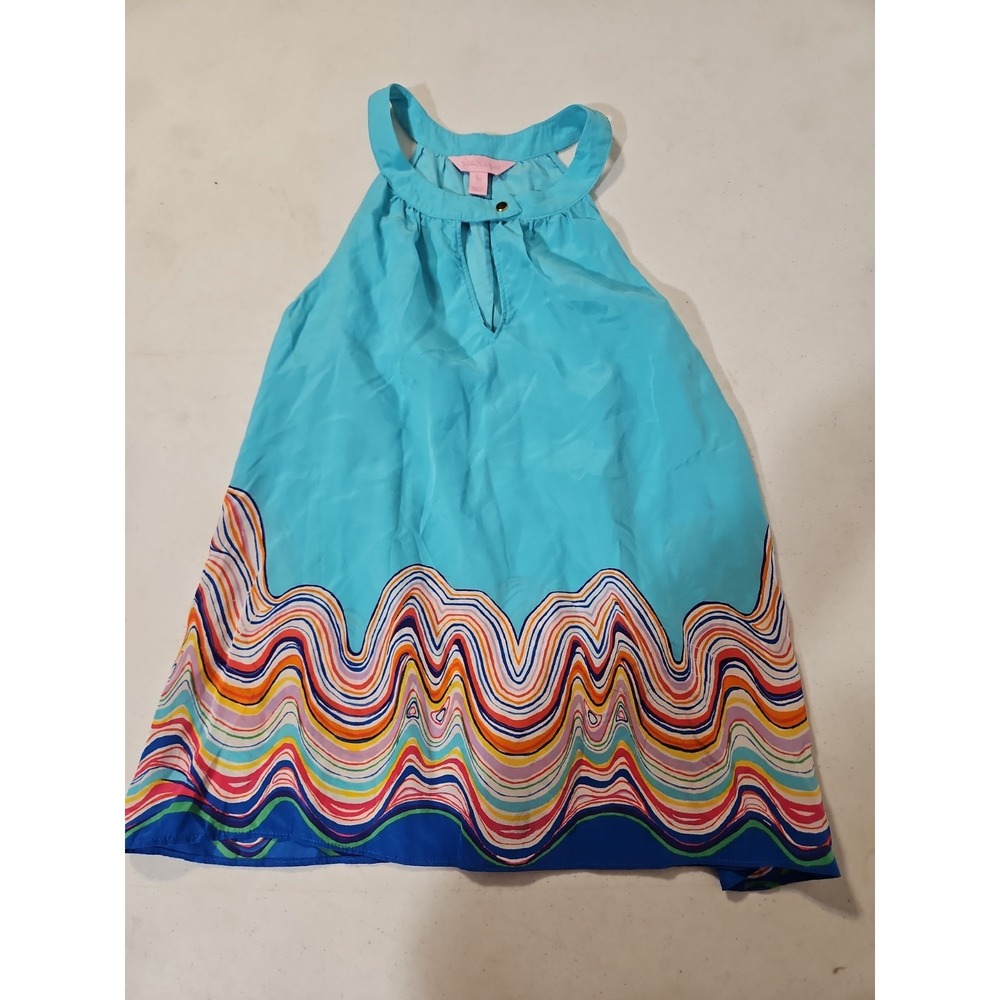 Lilly Pulitzer Rogan Halter Top 100% Silk Tropical Resort XS Blue/colorful (1637